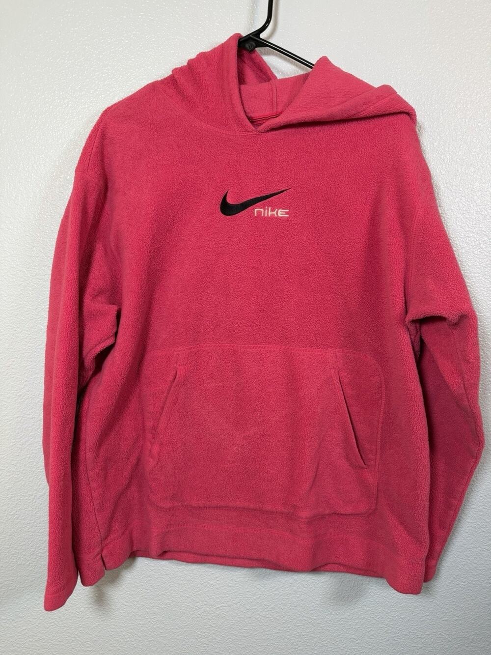 Vintage Y2K Nike Fleece Hoodie Pink Embroidered Swoosh Pullover Teddy